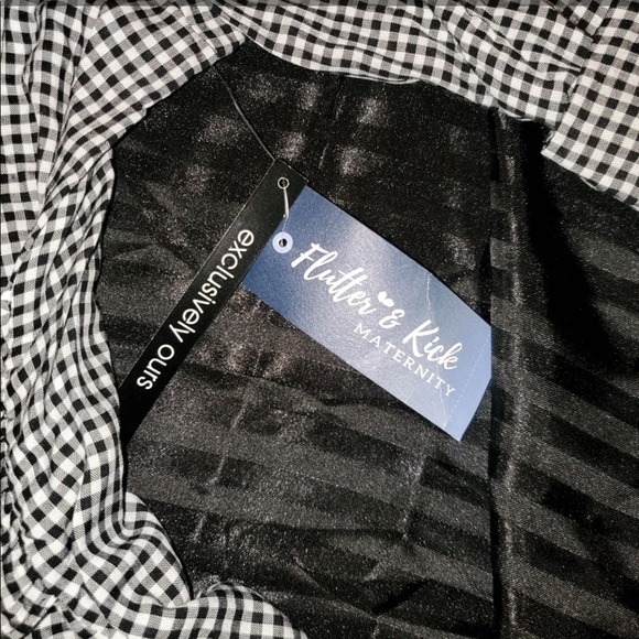 Flutter & Kick black & White Mini Check Self Tie Peplum Maternity Blouse - Picture 10 of 12